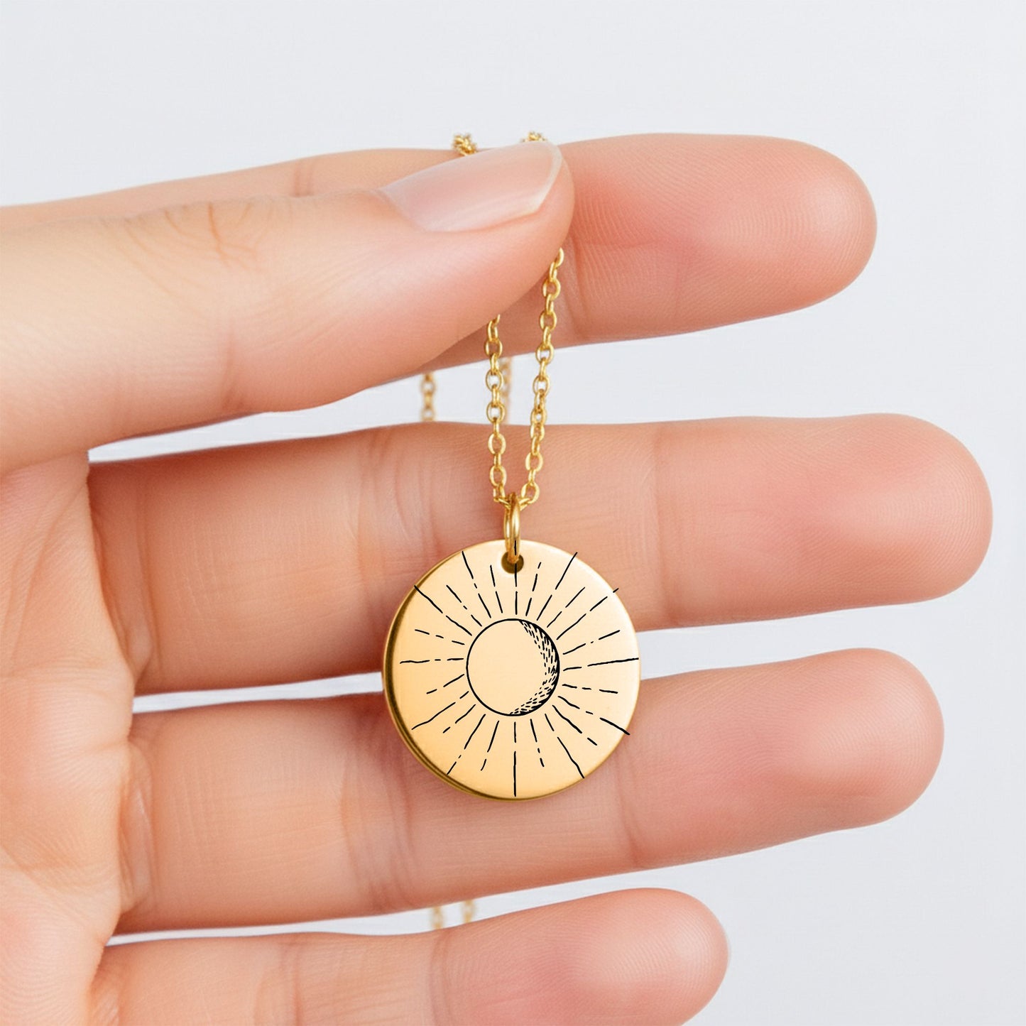 Personalized Graduation Jewelry Gift for Her - Sunray Engraved Gold Necklace with Inspiring Message Card, Custom Back Engraving