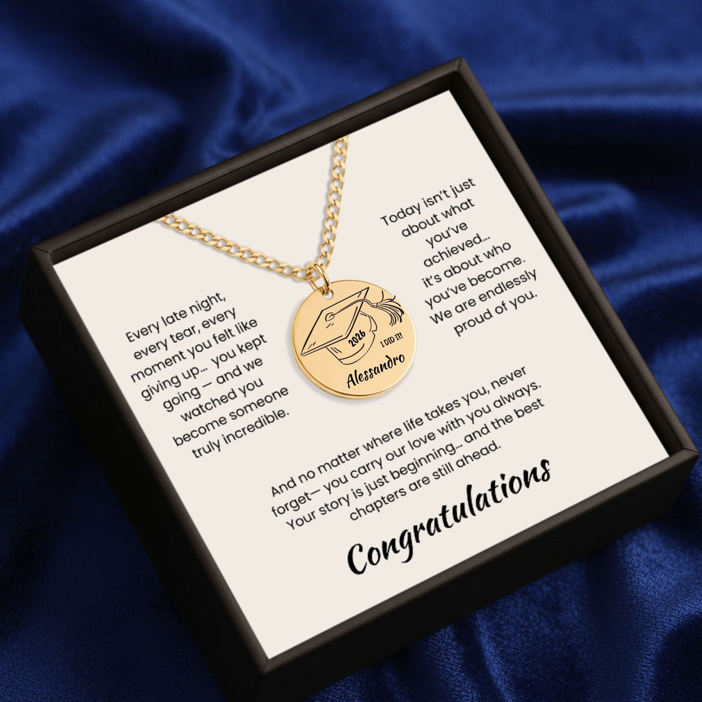 Personalized Graduation Necklace | Custom Name Coin Pendant | Engraved Grad Gift for Daughter, Son, Senior | High School & College Keepsake Jewelry