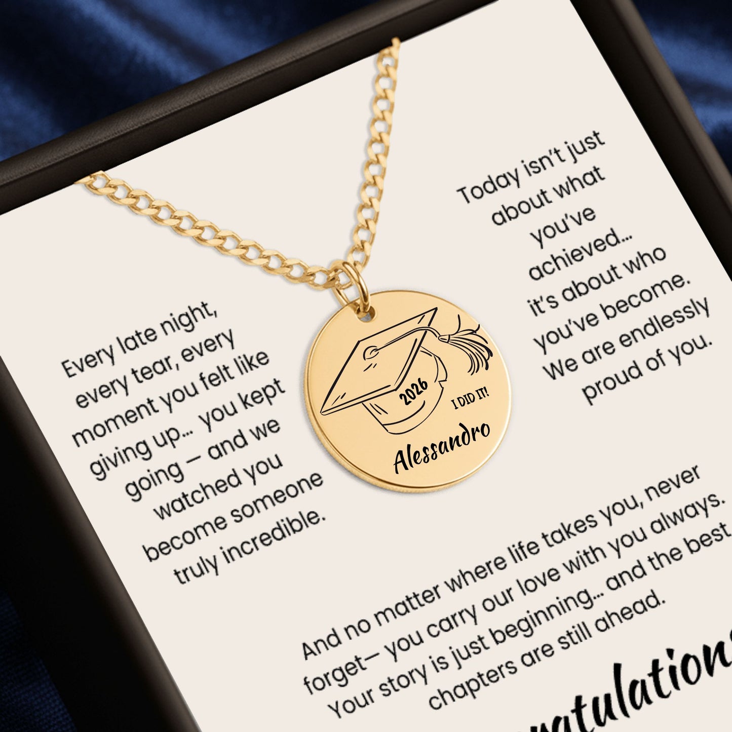 Personalized Graduation Necklace | Custom Name Coin Pendant | Engraved Grad Gift for Daughter, Son, Senior | High School & College Keepsake Jewelry