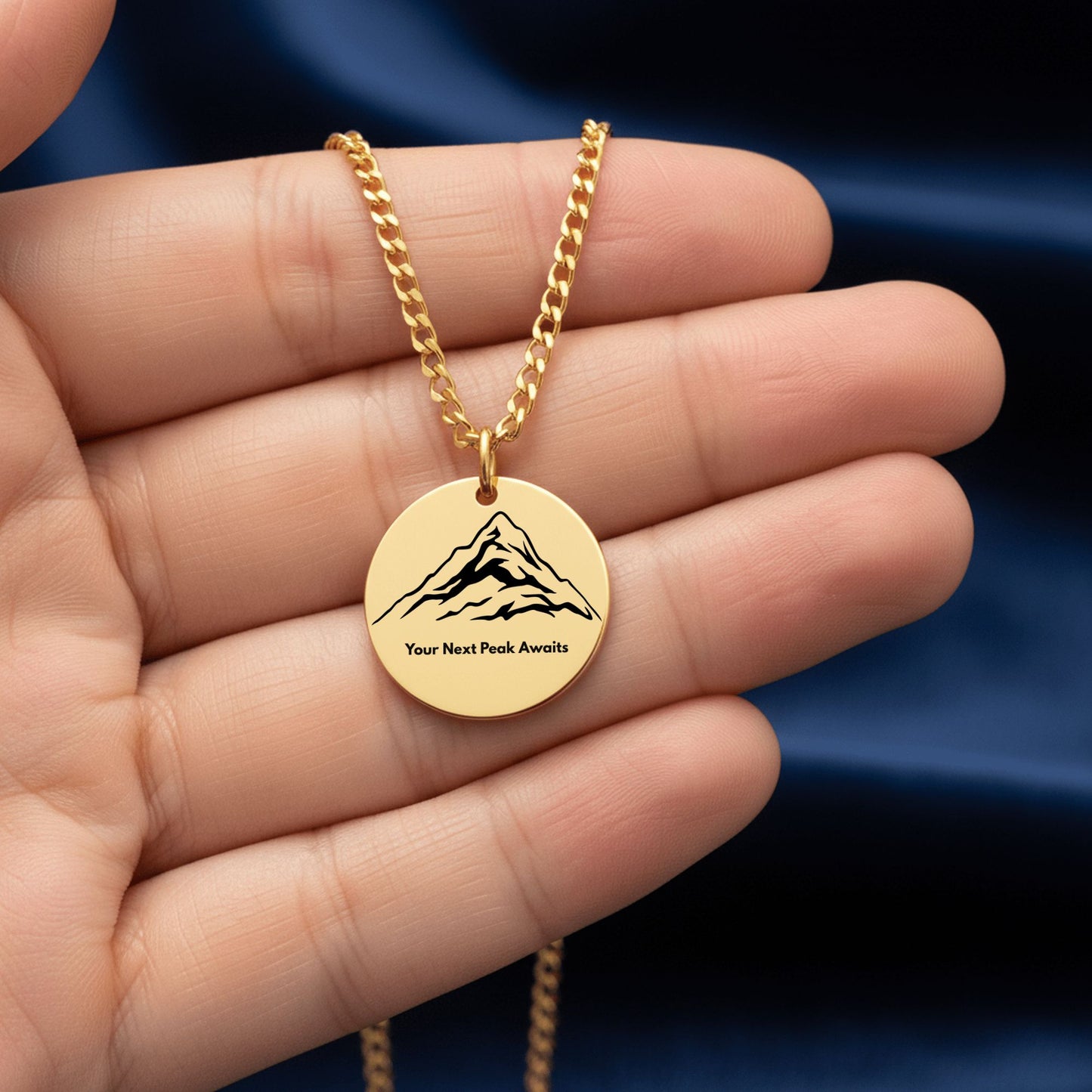 Your Next Peak Is Waiting – Graduation Engraved Mountain Disc Necklace & Inspirational Message Card | Gold Mountain Pendant Gift for Graduation, New Beginnings, & Milestone Achievements
