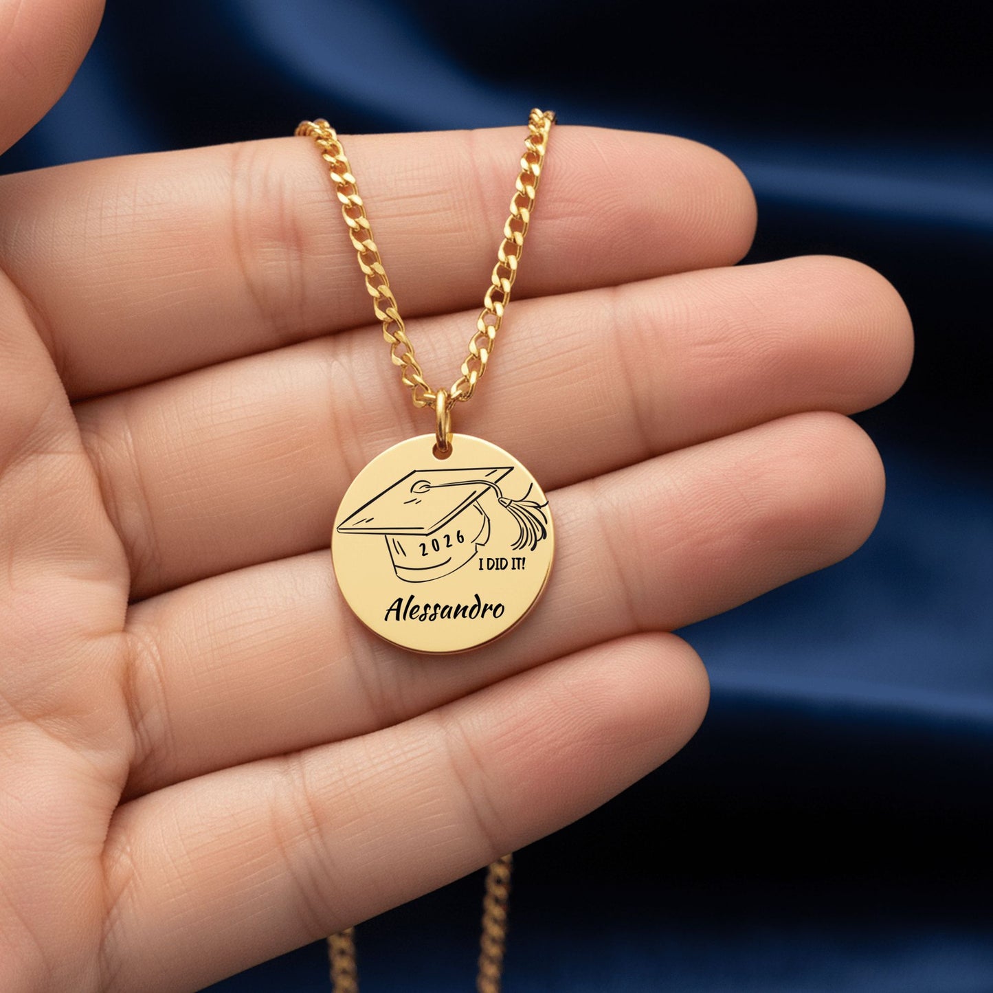 Personalized Graduation Necklace | Custom Name Coin Pendant | Engraved Grad Gift for Daughter, Son, Senior | High School & College Keepsake Jewelry