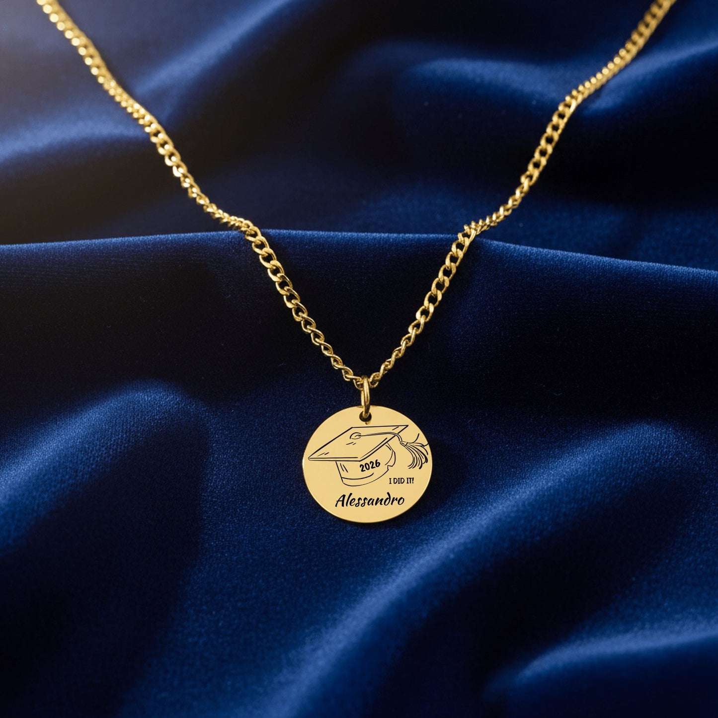 Personalized Graduation Necklace | Custom Name Coin Pendant | Engraved Grad Gift for Daughter, Son, Senior | High School & College Keepsake Jewelry