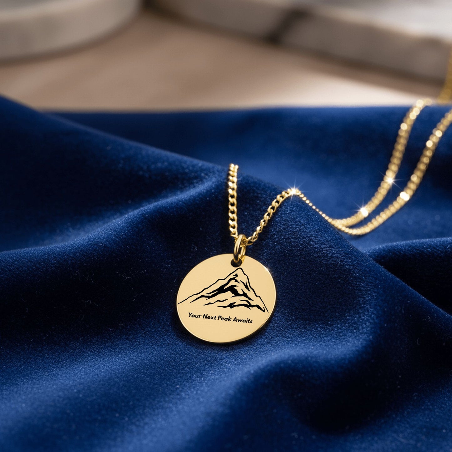 Your Next Peak Is Waiting – Graduation Engraved Mountain Disc Necklace & Inspirational Message Card | Gold Mountain Pendant Gift for Graduation, New Beginnings, & Milestone Achievements