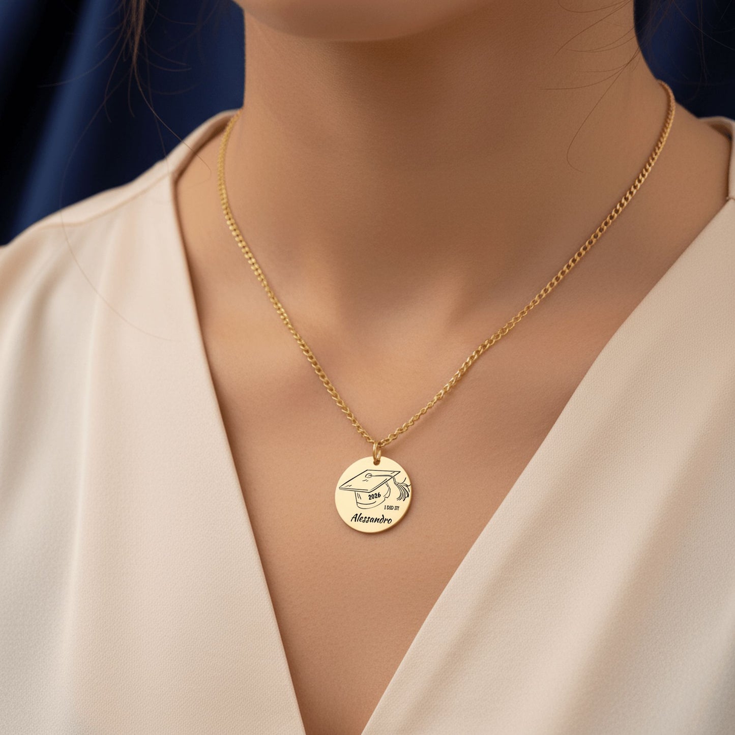 Personalized Graduation Necklace | Custom Name Coin Pendant | Engraved Grad Gift for Daughter, Son, Senior | High School & College Keepsake Jewelry