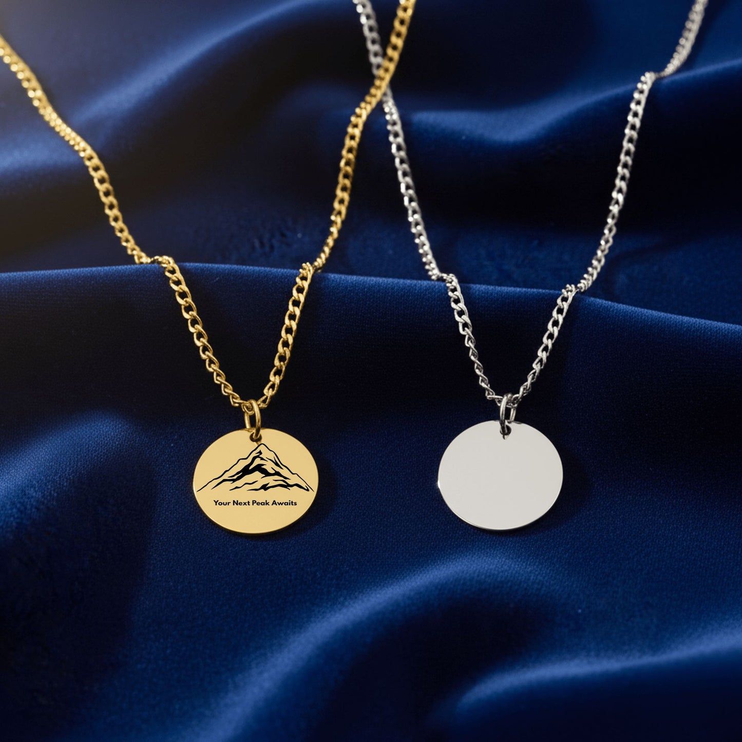 Your Next Peak Is Waiting – Graduation Engraved Mountain Disc Necklace & Inspirational Message Card | Gold Mountain Pendant Gift for Graduation, New Beginnings, & Milestone Achievements