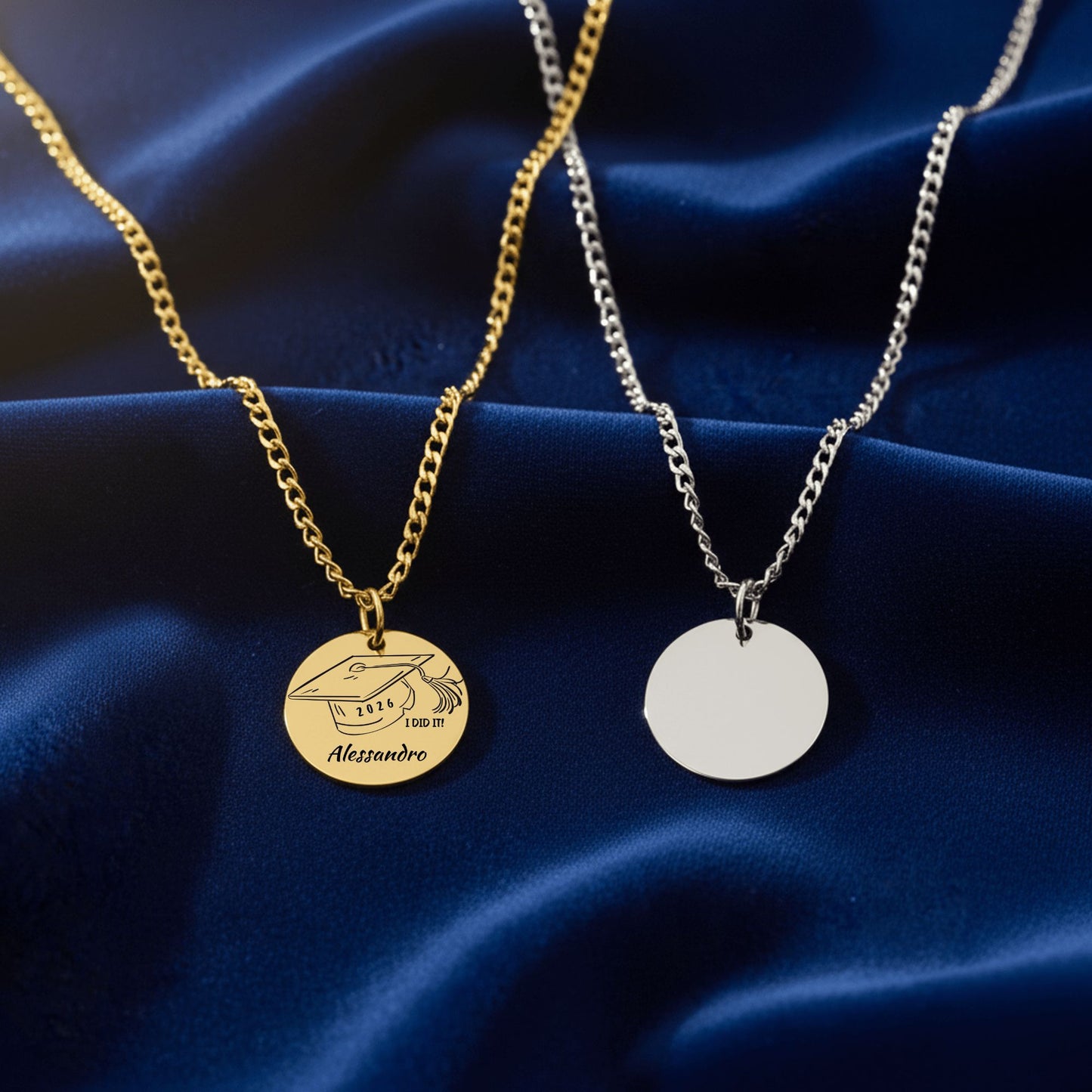 Personalized Graduation Necklace | Custom Name Coin Pendant | Engraved Grad Gift for Daughter, Son, Senior | High School & College Keepsake Jewelry