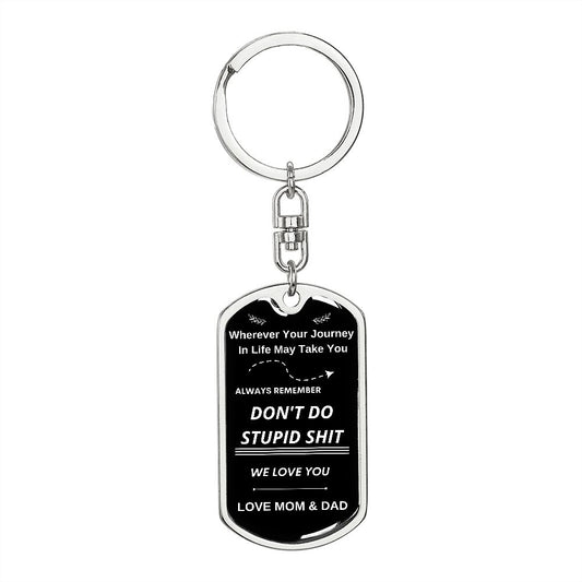 Key Chain for Drivers Love Mom & Dad, Funny Gift for Your Kids, Don't Do Stupid Shit Love Mom, Gift For Teenagers, 1st Car Key Chain, Drivers License Gift
